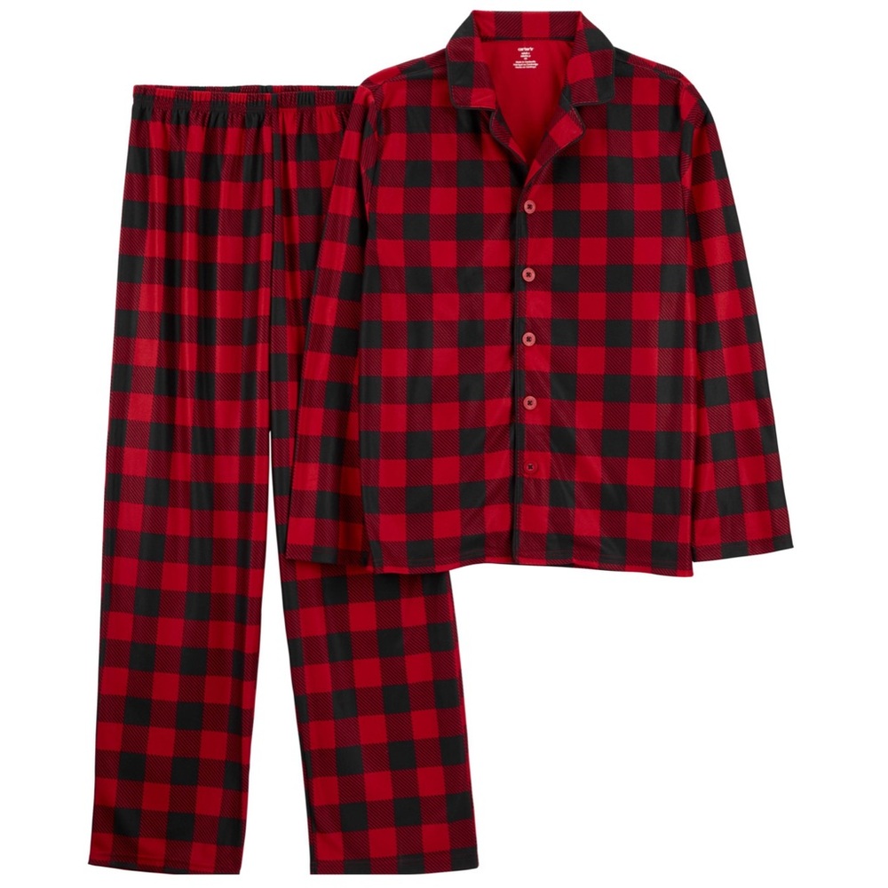 Carter’s Adult Plaid Coat Style Button Front Shirt and Pants Pajamas